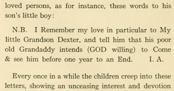 Angell, Israel to son Asa re grandson Dexter