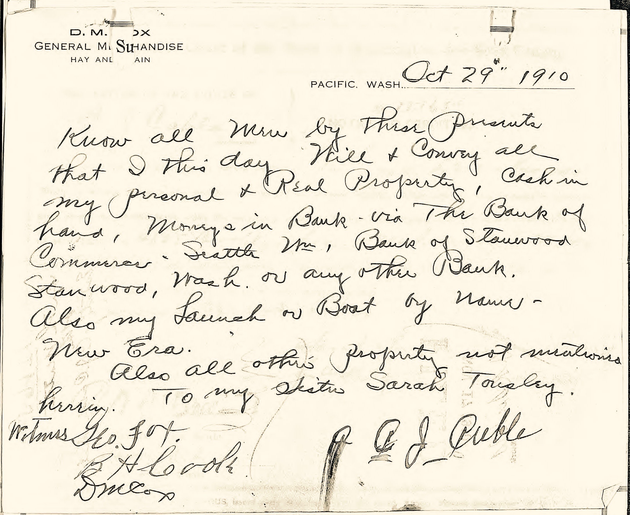 Cable- Chancey handwritten will