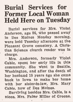 Cable, Violet obituary 1942