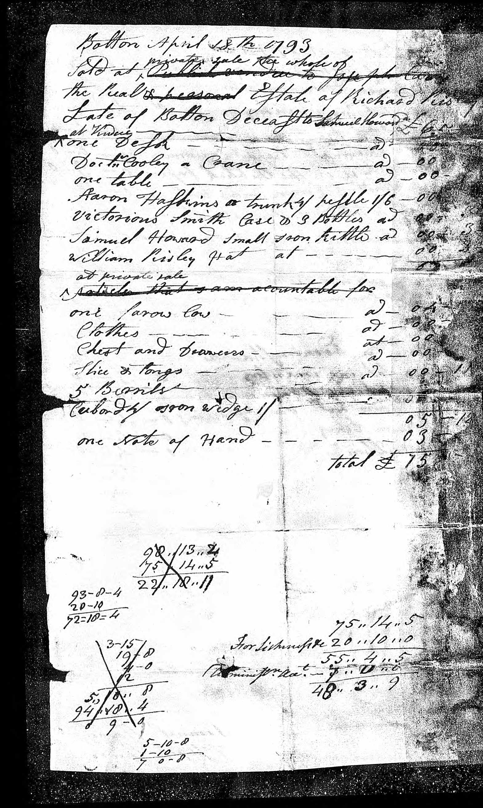 Risley, Richard estate papers page 4