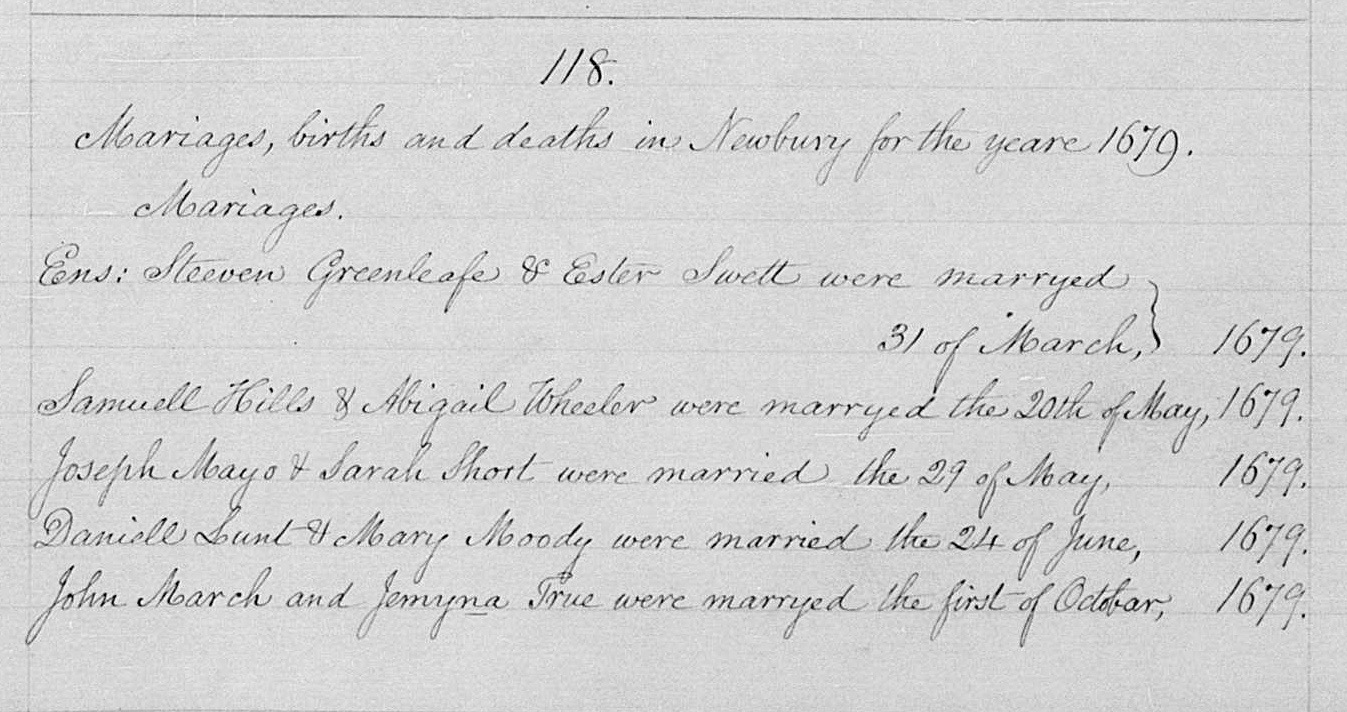 Hills, Samuel and Abigail Wheeler marriage 1679