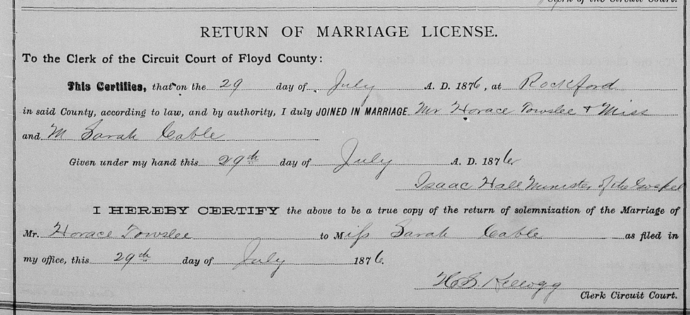 Cable, Sarah 1876 marriage