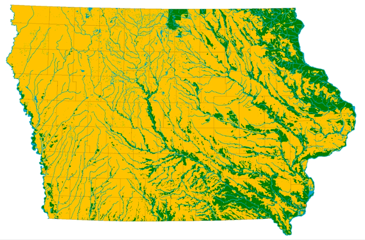 Iowa map 1830-50 showing prairie