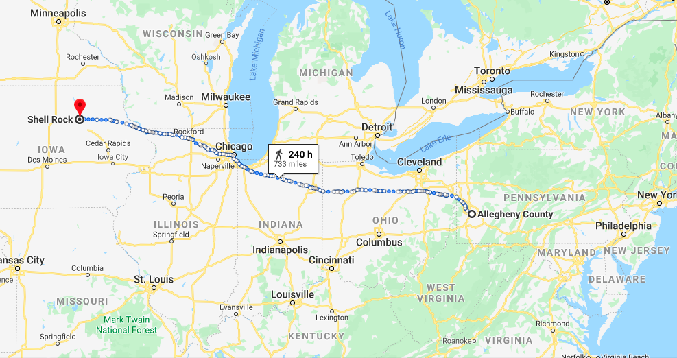 Pennsylvania to Iowa