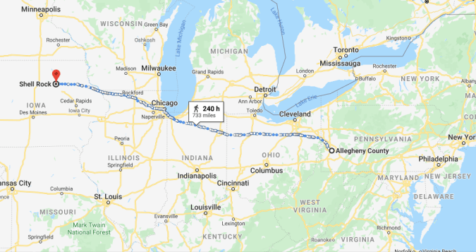 Pennsylvania to Iowa