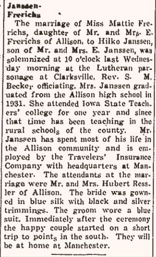 Frerichs, Mattie and Hilko Janssen 1936 marriage (1)