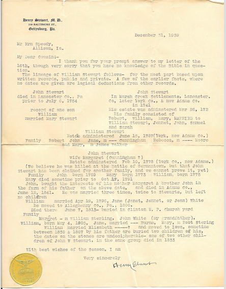Stewart, Henry letter to Harve Dec 31 1939